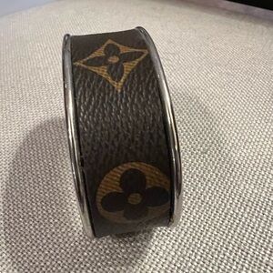 Authentic LOUIS VUITTON patch inlayed on a 1”‎ NICKEL CUFF - handmade